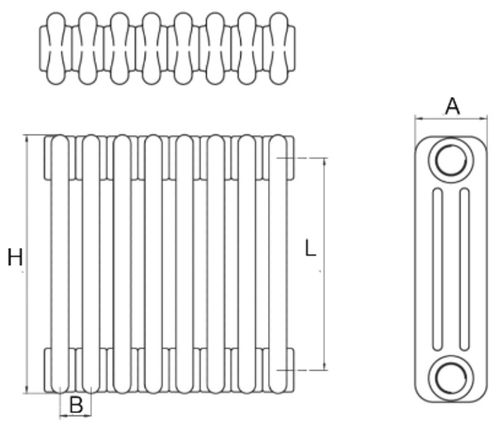 Радиаторы стальные трубчатые IRSAP Tesi 3 высота 650 мм, 20-33 секций, присоединение резьбовое - 1/2″, нижнее подключение - термостат сверху T25, теплоотдача 1647-2718 Вт, цвет - белый