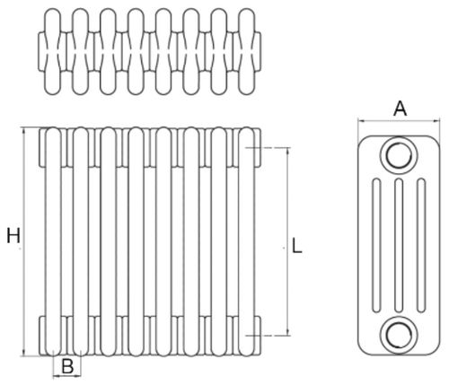 Радиаторы стальные трубчатые IRSAP Tesi 4 высота 600 мм, 6-33 секций, присоединение резьбовое - 1/2″, подключение - боковое T02, теплоотдача 601-3304 Вт, цвет - белый