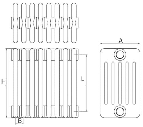 Радиаторы стальные трубчатые IRSAP Tesi 6 высота 500 мм, 10-29 секций, присоединение резьбовое - 1/2″, подключение - боковое T02, теплоотдача 1220-3539 Вт, цвет - черный