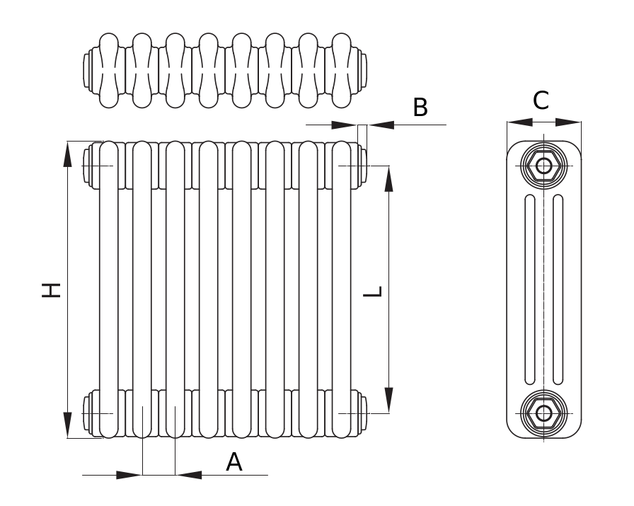 Радиаторы стальные трубчатые IRSAP Tesi 3 высота 565 мм, 30 секций, присоединение резьбовое - 1/2″, подключение - нижнее по центру Т52, со встроенным вентилем сверху, теплоотдача 2172 Вт, цвет – белый