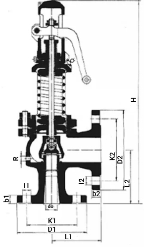 Клапан предохранительный ПРЕГРАН КПП 496-01-16-ОН1 Ду65x100 Ру16 полноподъемный фланцевый, корпус - серый чугун, исполнение с открытой пружиной