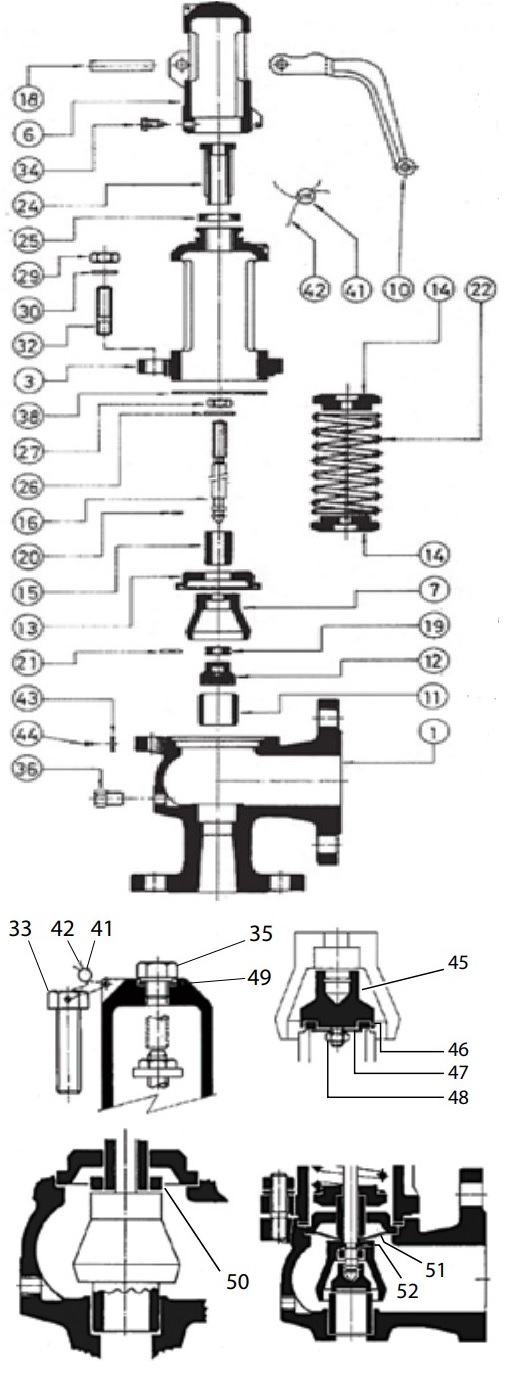 Клапан предохранительный ПРЕГРАН КПП 496-03-40-ОН1 Ду80x125 Ру40 полноподъемный фланцевый, корпус - углеродистая сталь, исполнение с открытой пружиной