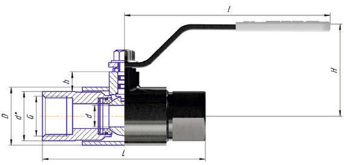 Кран шаровой ALSO КШ.М.32.40-02 1 1/4″ Ду32 Ру40 стандартнопроходной, присоединение - муфтовое, корпус - сталь 09Г2С, уплотнение - PTFE, управление - ручка/рычаг