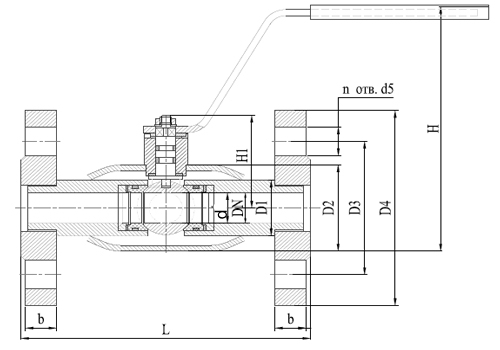 Кран шаровый КВО-АРМ серия 12 Ду250 Ру16 фланцевый цельносварной, полный проход, управление ручка-рычаг, корпус – углеродистая сталь
