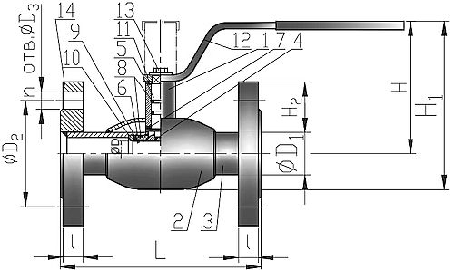 Кран шаровой КВО-АРМ серия 11 Ду20 Ру16 фланцевый цельносварной, стандартный проход, управление ручка-рычаг, корпус – углеродистая сталь