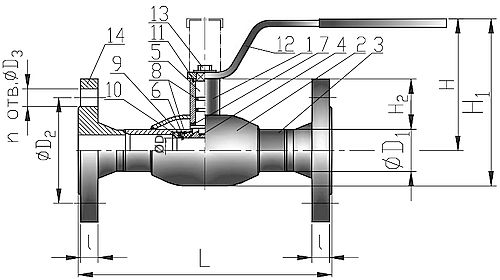 Кран шаровой КВО-АРМ серия 11 Ду100 Ру40 фланцевый цельносварной, стандартный проход, управление ручка-рычаг, корпус – углеродистая сталь