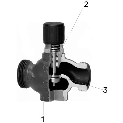 Клапан регулирующий трехходовой LDM RV111R 331-T 1/2″ Ду15 Ру16, резьбовой, корпус – серый чугун EN-JL 1030, Tmax до 150°С, Kvs=0.63 м3/ч