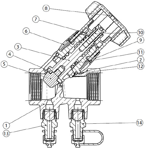 Клапан балансировочный MVI BL.220 3/4″ Ду20 Ру25 ручной, муфтовый, латунный, внутренняя резьба, с наклонным штоком