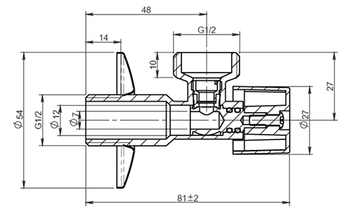 Кран шаровой MVI BV.464 1/2x3/4″ Ду15х20 Ру10 латунный никелированный, наружная / наружная резьба, для сантехнических приборов
