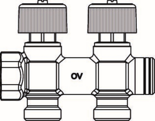 Коллектор Oventrop Multidis R 3/4″x3/4″x2 Ду20 Py10 из бронзы, с функцией отключения и вентилями