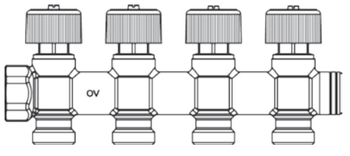 Коллектор Oventrop Multidis R 3/4″x3/4″x4 Ду20 Py10 из бронзы, с функцией отключения и вентилями