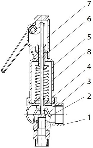 Клапан предохранительный ПРЕГРАН КПП 495-ЗН Ду32х50 Ру16 полнопроходной пружинный резьбовой, чугунный, внутренняя/внутренняя резьба, управление-рычаг