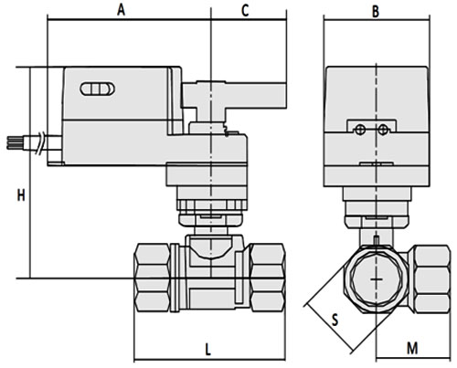 Кран шаровой 3-ходовой T-образный SMART QT73063 3/4″ Ду20 Ру20 регулирующий, полнопроходной, муфтовый, латунный, с электроприводом 24 В