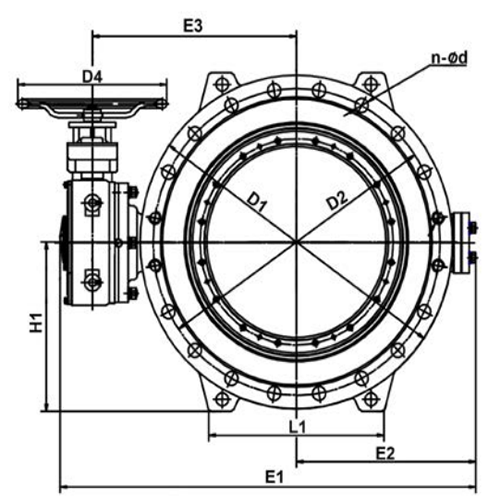 Затвор дисковый поворотный Tecofi TECWAT VP 4248-08 Ду1500 Ру16 фланцевый с двойным эксцентриситетом, корпус - чугун, диск - чугун, уплотнение - EPDM, с редуктором