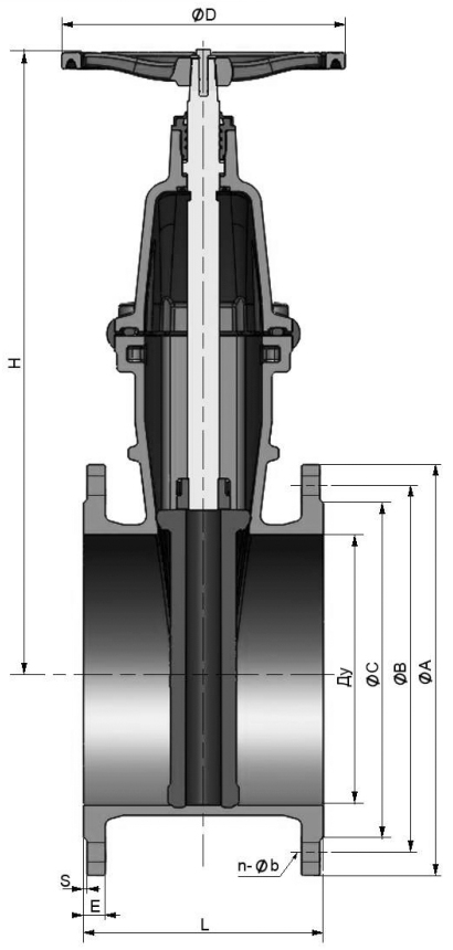 Задвижка клиновая Tecofi VOC4241C Ду600 Ру16 аналог МЗВ фланцевая, корпус - чугун, уплотнение - EPDM, обрезиненный клин Тмакс=110°С, с редуктором
