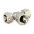 Тройники для металлопластиковых труб Uni-Fitt Ду16-26x1/2-3/4″x16-26 Ру10 корпус - латунь, покрытие - никель, присоединение - пресс/внутренняя резьба Тройники для металлопластиковых труб Uni-Fitt Ду16-26x1/2-3/4″x16-26 Ру10 корпус - латунь, покрытие - никель, присоединение - пресс/внутренняя резьба
