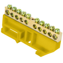 Шина нулевая EKF PROxima N 6x9 мм на изоляторе, 10 отверстий, желтый изолятор на DIN-рейку, корпус-латунь, 10 шт