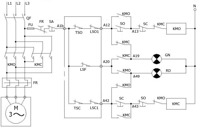 Электрическая схема подключения MT-N-EM-O1-380VAC-У1