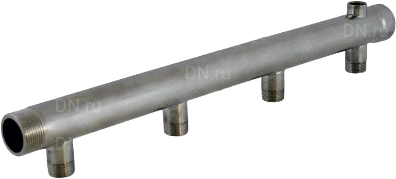 Изображение товара Коллектор Элит Металл EM100 Ду32 Ру10, выходов-2х1/2″ внутренняя/наружная резьба, присоединение - наружная резьба 1 1/4″, межосевое расстояние 100 мм, нержавеющая сталь