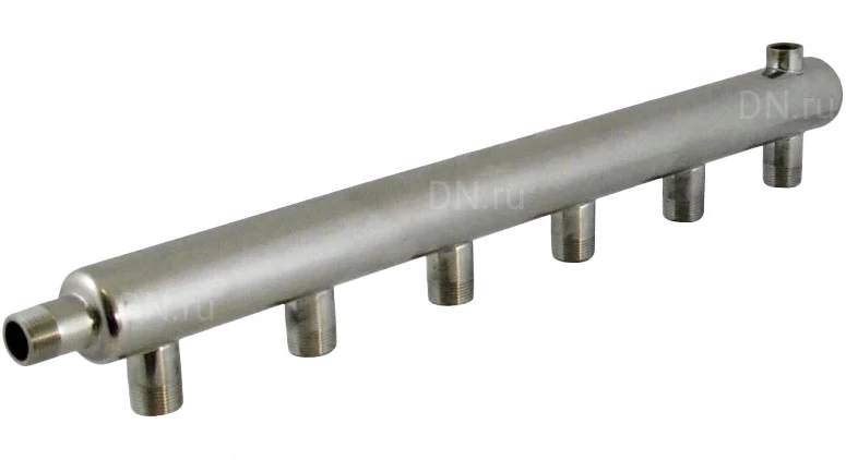 Изображение товара Коллектор Элит Металл EM50 Ду32 Ру10, выходов-2х3/4″ наружная резьба, присоединение - наружная резьба 1 1/4″, межосевое расстояние 50 мм, нержавеющая сталь