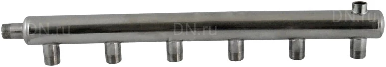 Изображение товара Коллектор Элит Металл EM50 Ду32 Ру10, выходов-7х3/4″ наружная резьба, присоединение - наружная резьба 1 1/4″, межосевое расстояние 50 мм, нержавеющая сталь