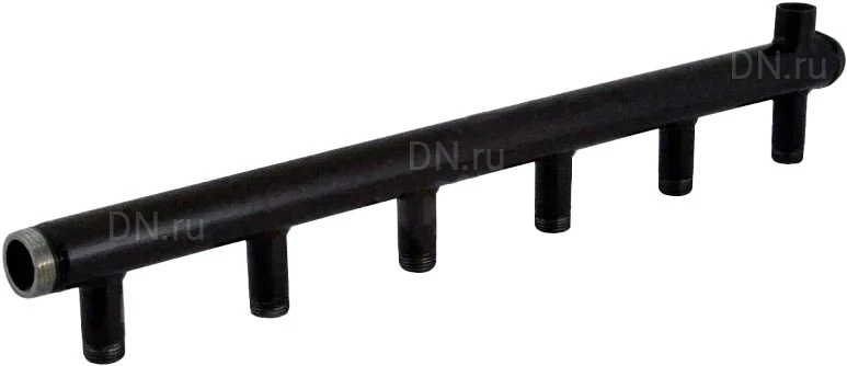 Изображение товара Коллектор Элит Металл EM100 Ду40 Ру10, выходов-2х1/2″ наружная резьба, присоединение - наружная резьба 1 1/2″ , межосевое расстояние 100 мм, левое подключение, с бобышкой под импульсную трубку, сталь