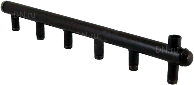 Изображение товара Коллектор Элит Металл EM150 Ду40 Ру10, выходов-3х3/4″ наружная резьба, присоединение - наружная резьба3/4″, межосевое расстояние 150 мм, сталь