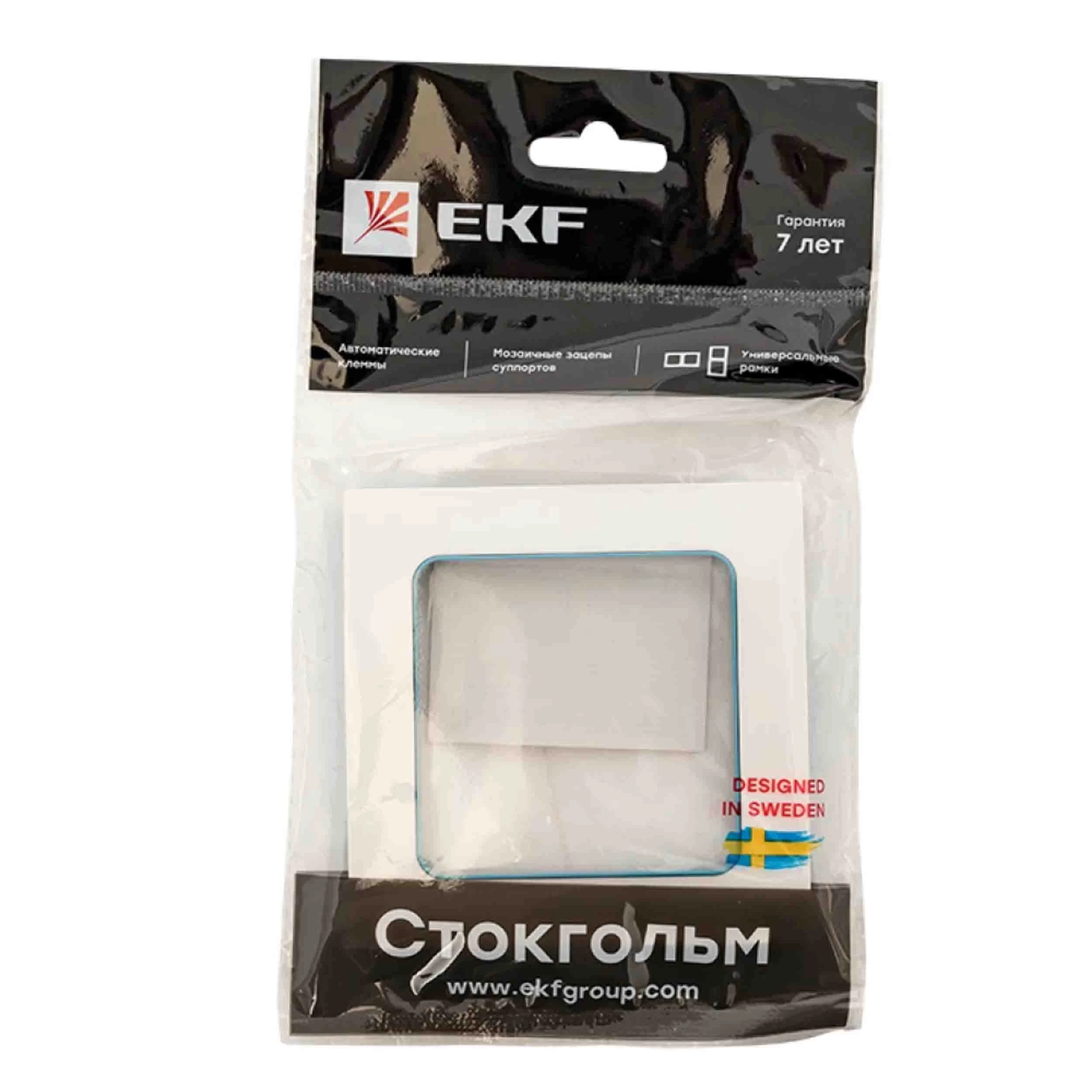 Изображение товара Рамка EKF PROxima Стокгольм 1 пост 82х82х5 мм, корпус - поликарбонат, монтаж - универсальный, цвет - белый линия синяя