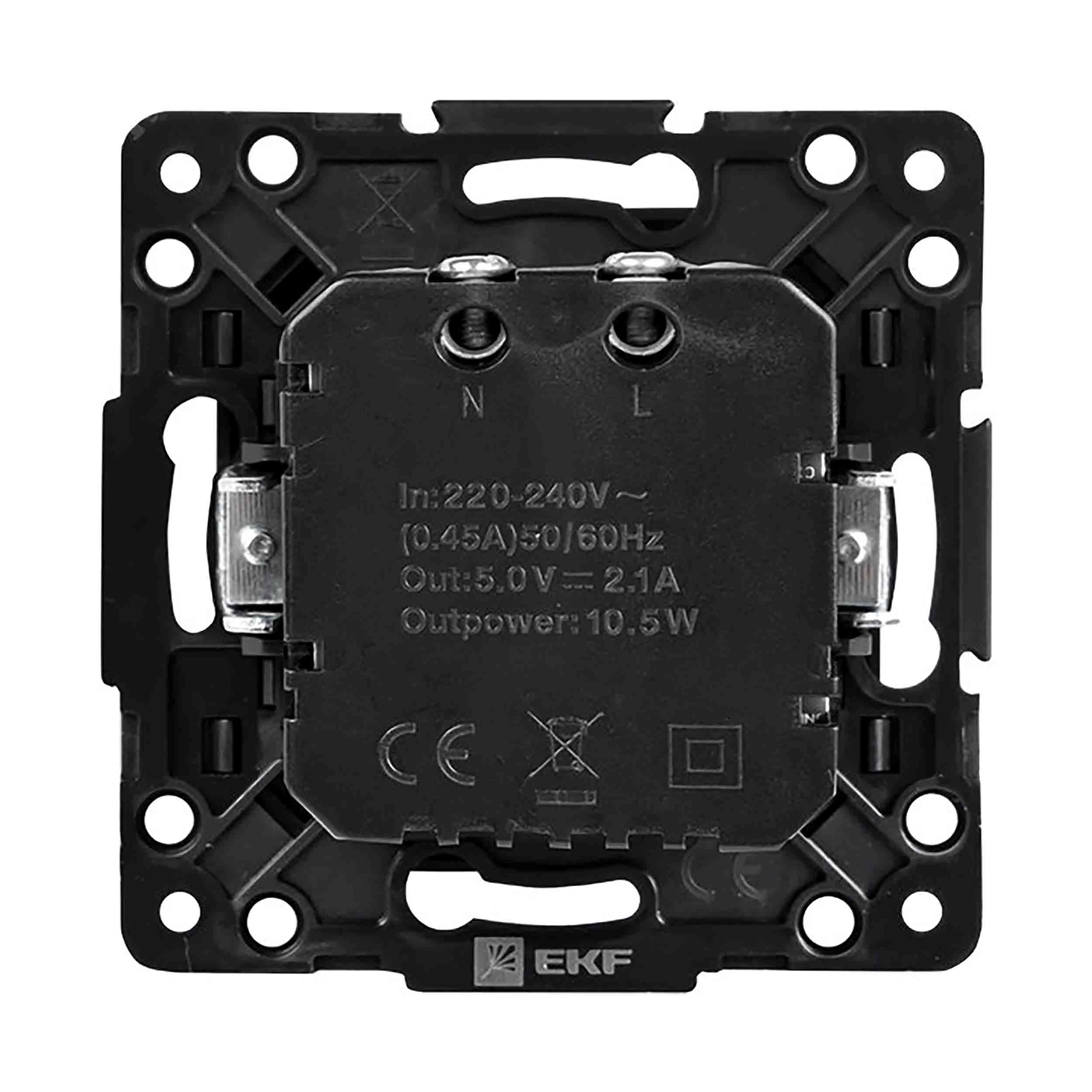 Изображение товара Розетка EKF Стокгольм 2-местная USB 2.1А скрытая черная