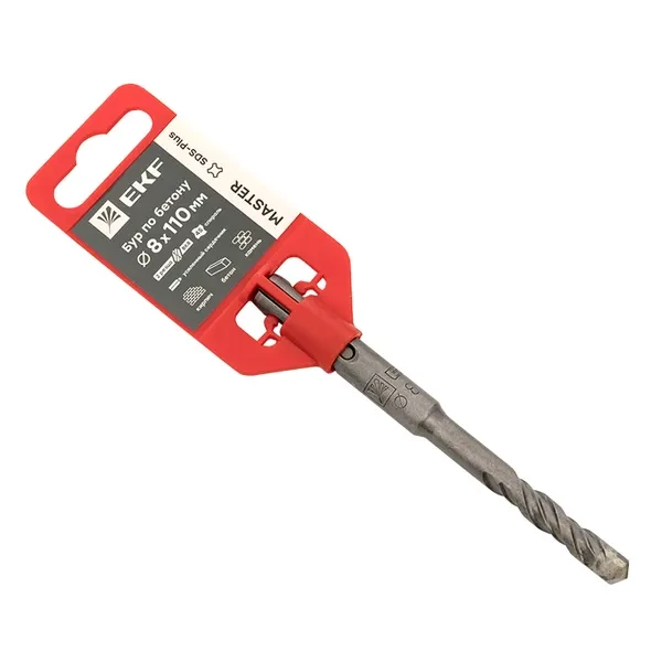 Изображение товара Бур по бетону EKF Master SDS-plus 8х110, количество резцов - 2, диаметр - 8мм, длина - 110мм