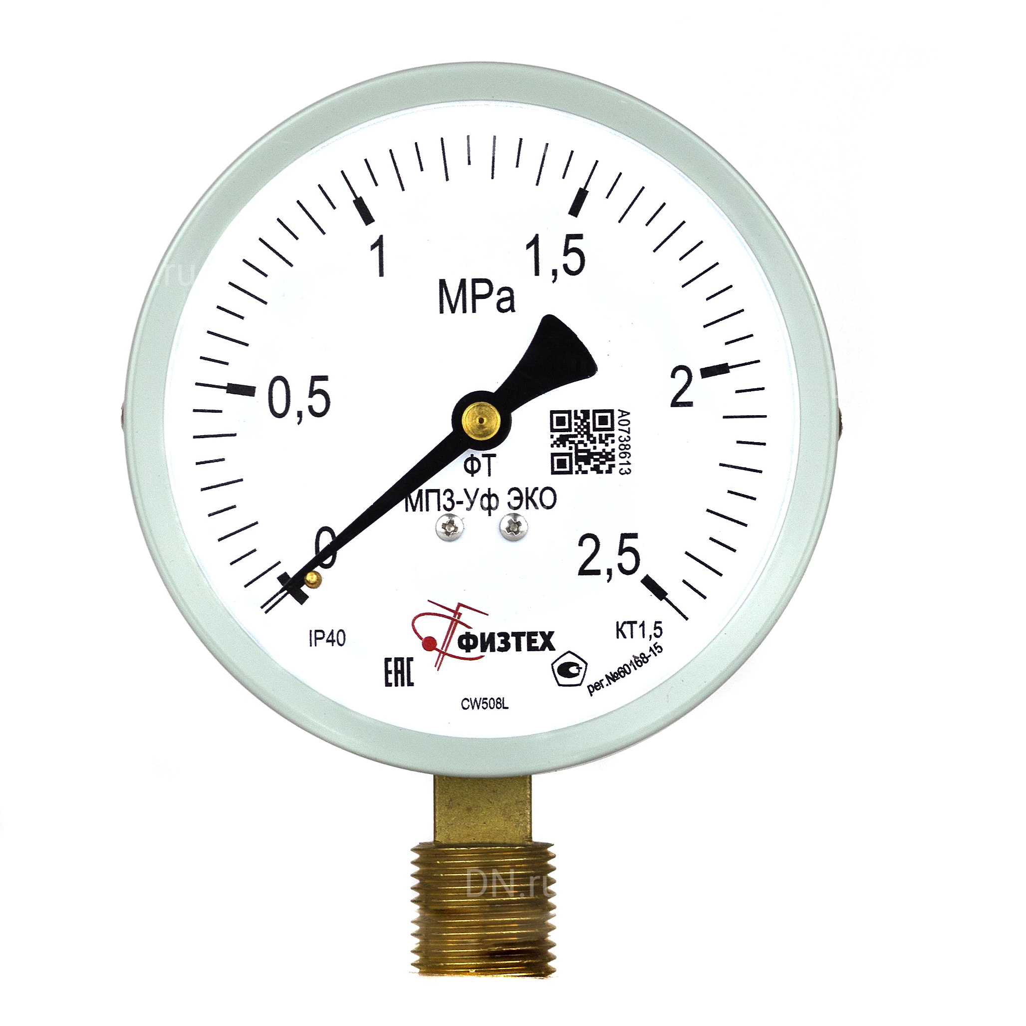 Изображение товара Манометр ФИЗТЕХ МП3-Уф (0-2.5 МПа) IP40, общетехнический 100мм, исполнение ЭКО, радиальное присоединение, резьба М20х1.5, класс точности 1.5