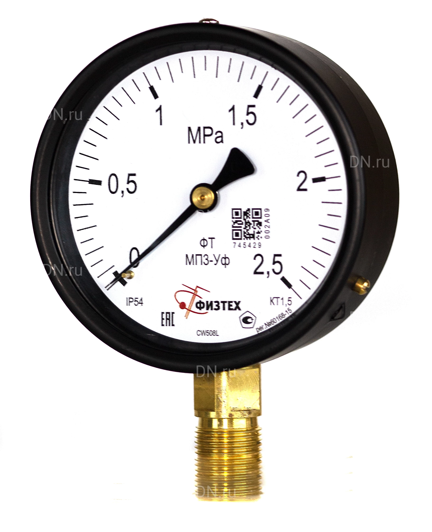 Изображение товара Манометр ФИЗТЕХ МП3-Уф (0-2.5 МПа) IP54, общетехнический пылевлагозащищенный 100мм, радиальное присоединение, резьба М20х1.5, класс точности 1.5