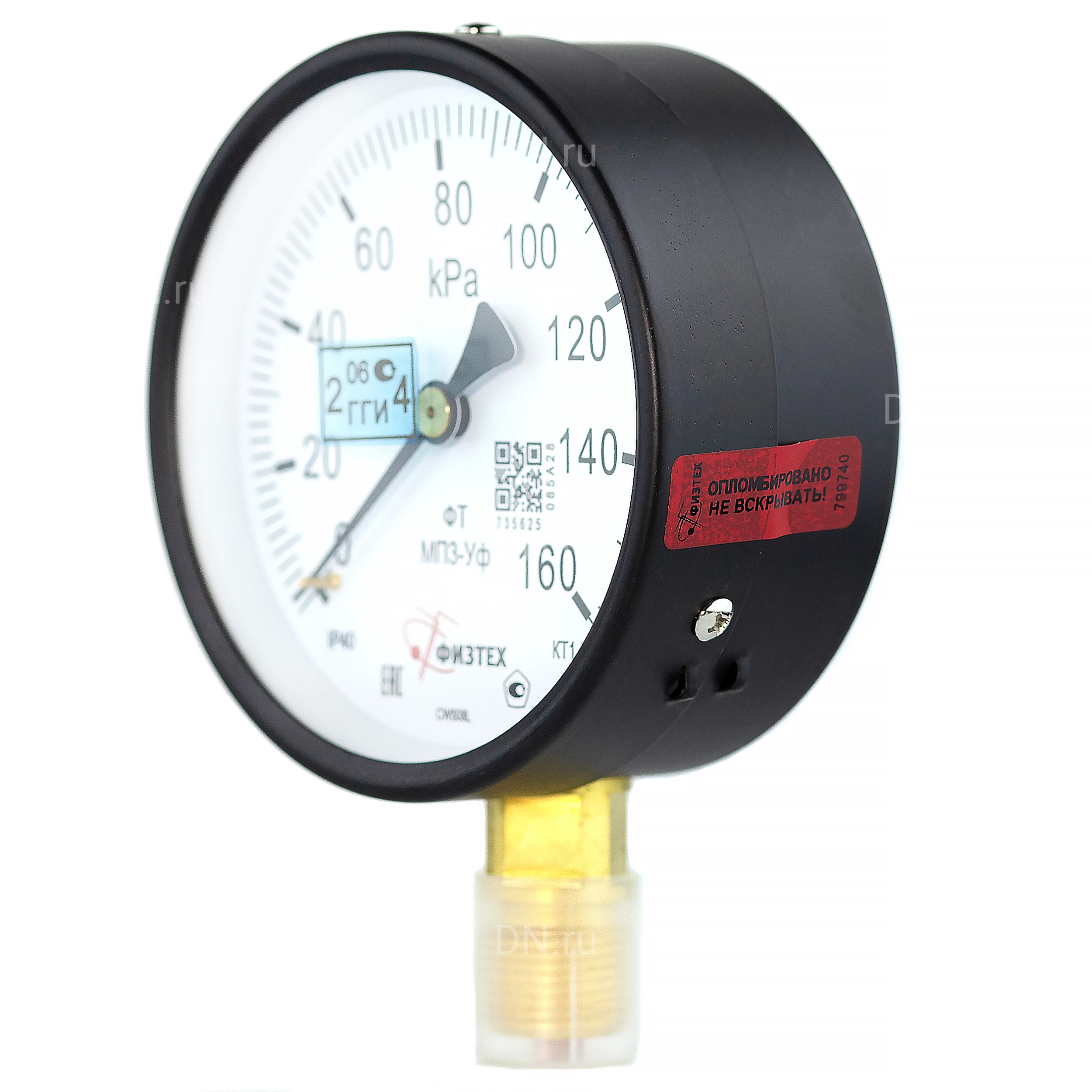 Изображение товара Манометр ФИЗТЕХ МП3-Уф (0-160 кПа) IP40, общетехнический 100мм, радиальное присоединение, резьба М20х1.5, класс точности 1.5