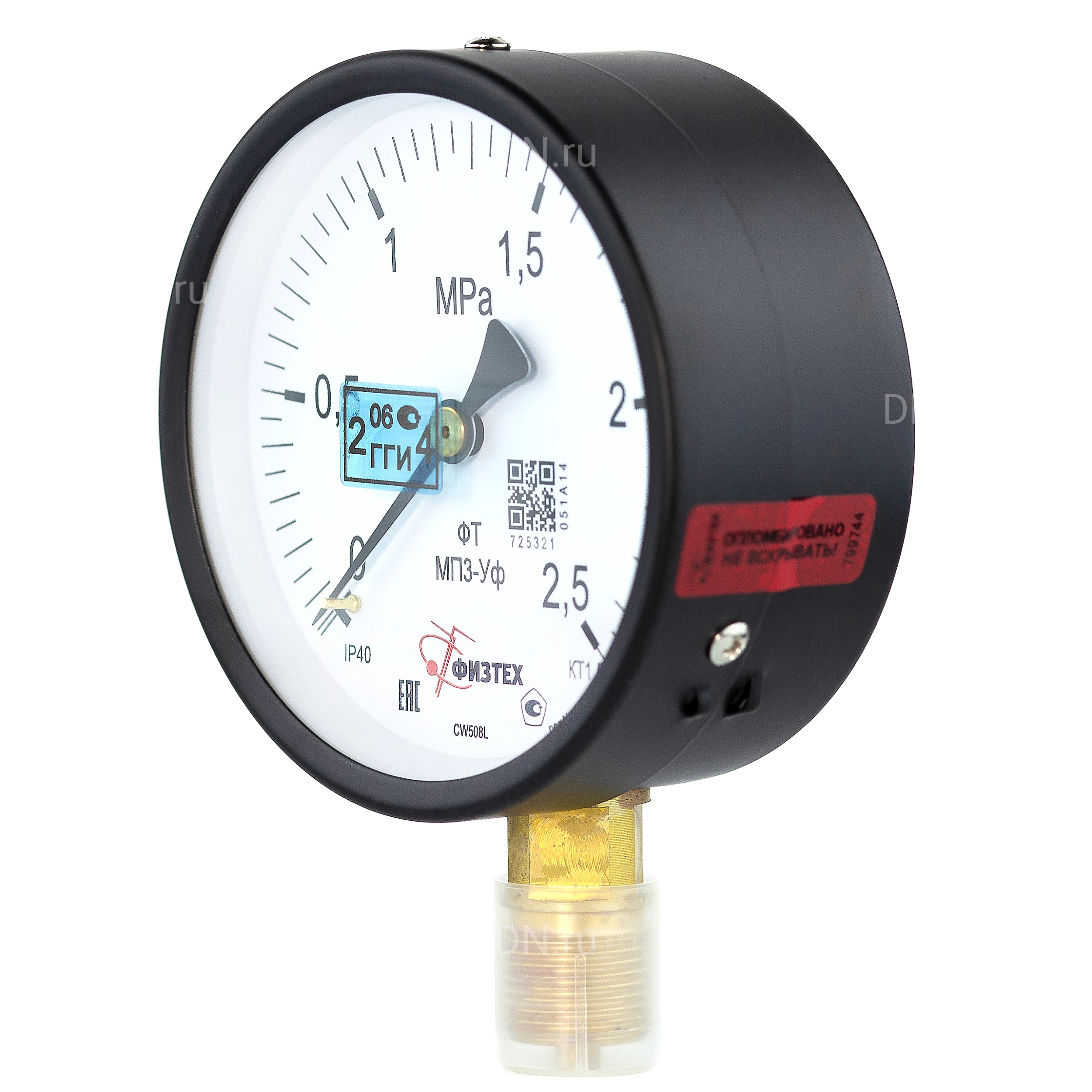 Изображение товара Манометр ФИЗТЕХ МП3-Уф (0-2.5 МПа) IP40, общетехнический 100мм, радиальное присоединение, резьба М20х1.5, класс точности 1.5