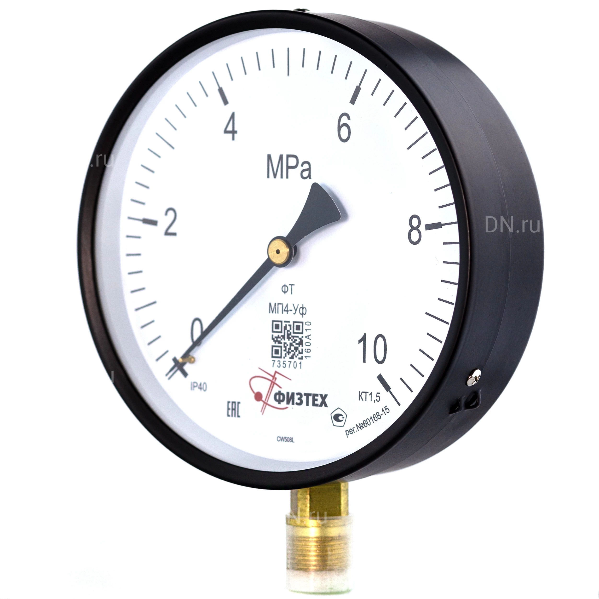 Изображение товара Манометр ФИЗТЕХ МП4-Уф 0-10 МПа IP40, общетехнический 160 мм, резьба М20х1.5, класс точности - 1.5, радиальный штуцер Изображение товара Манометр ФИЗТЕХ МП4-Уф 0-10 МПа IP40, общетехнический 160 мм, резьба М20х1.5, класс точности - 1.5, радиальный штуцер