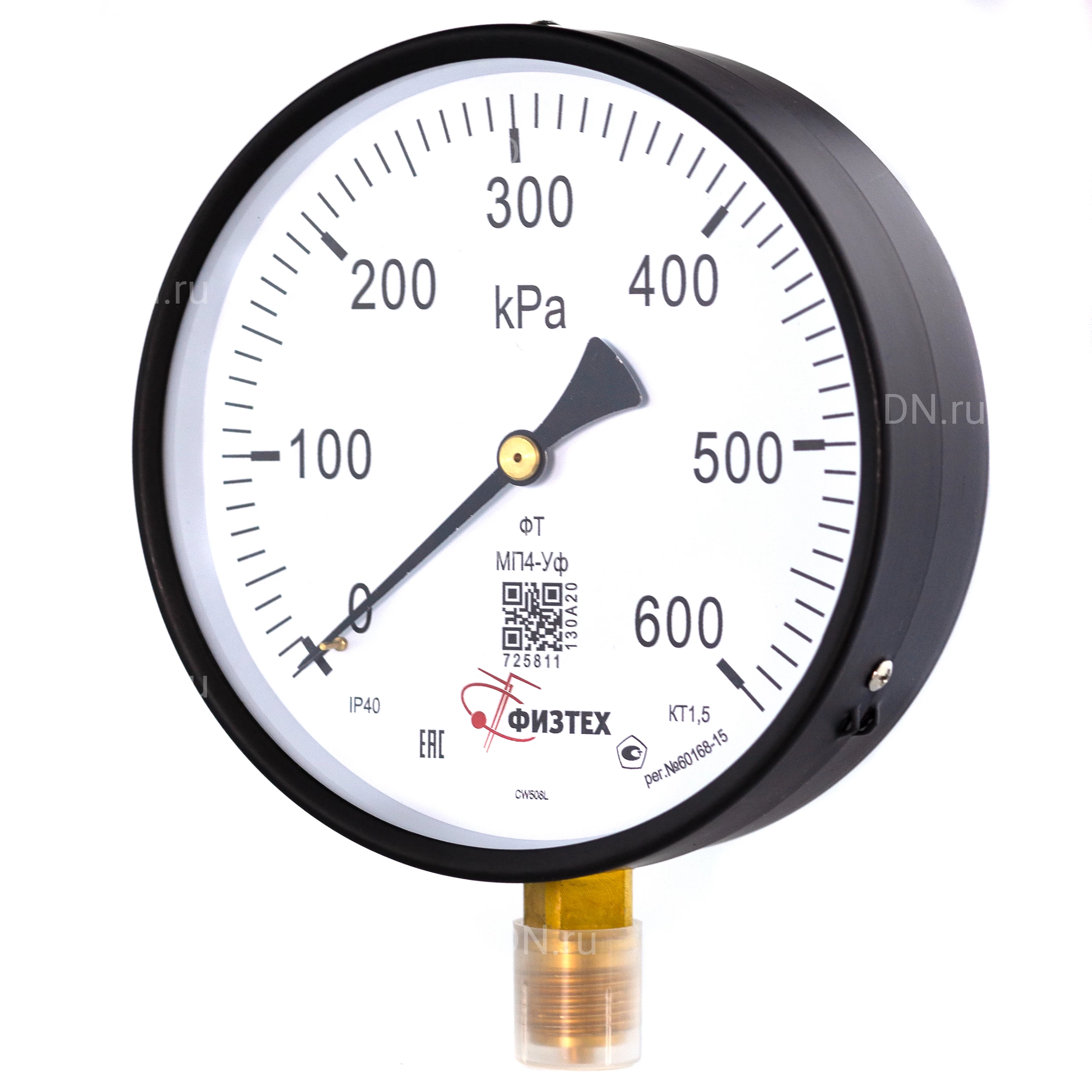 Изображение товара Манометр ФИЗТЕХ МП4-Уф 0-600 кПа IP40, общетехнический 160 мм, резьба М20х1.5, класс точности - 1.5, радиальный штуцер Изображение товара Манометр ФИЗТЕХ МП4-Уф 0-600 кПа IP40, общетехнический 160 мм, резьба М20х1.5, класс точности - 1.5, радиальный штуцер