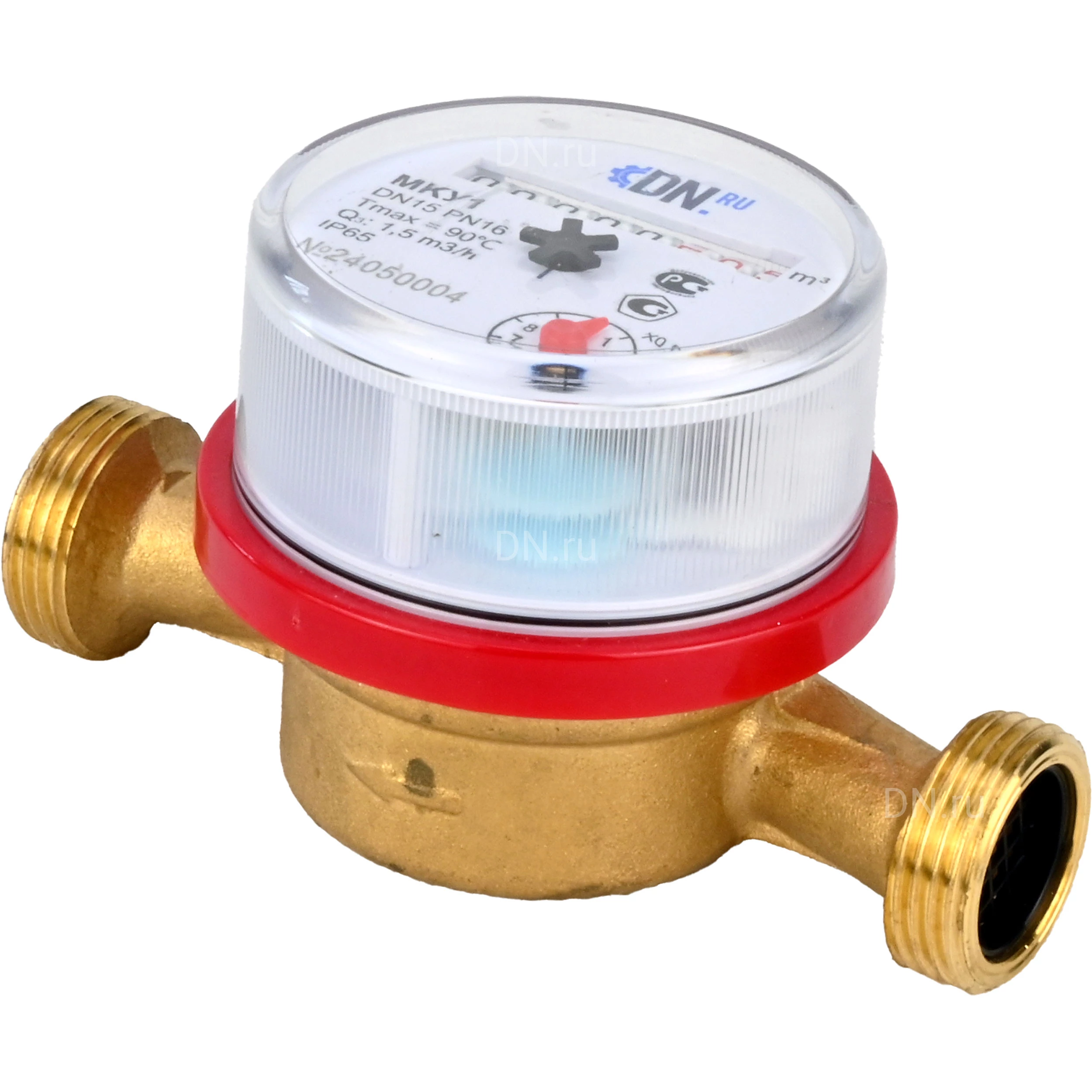 Изображение товара Счетчик воды универсальный крыльчатый DN.ru MKУ1 Ду15 Ру16, латунный, резьбовой, L=80мм