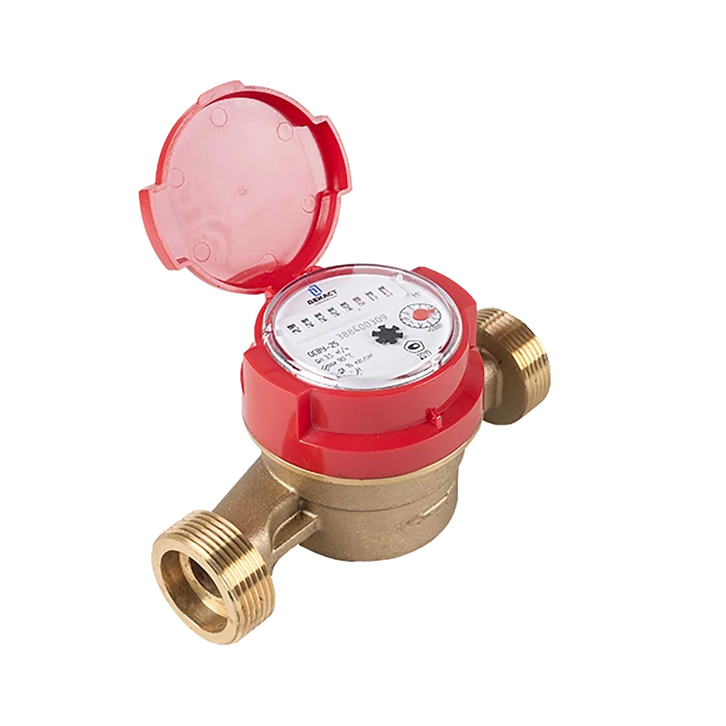 Изображение товара Счетчик холодной и горячей воды крыльчатый одноструйный Декаст ОСВУ-25 Ду25 Ру16, резьбовой, до 90°С, длина без сгонов - 160 мм, в комплекте с монтажным набором