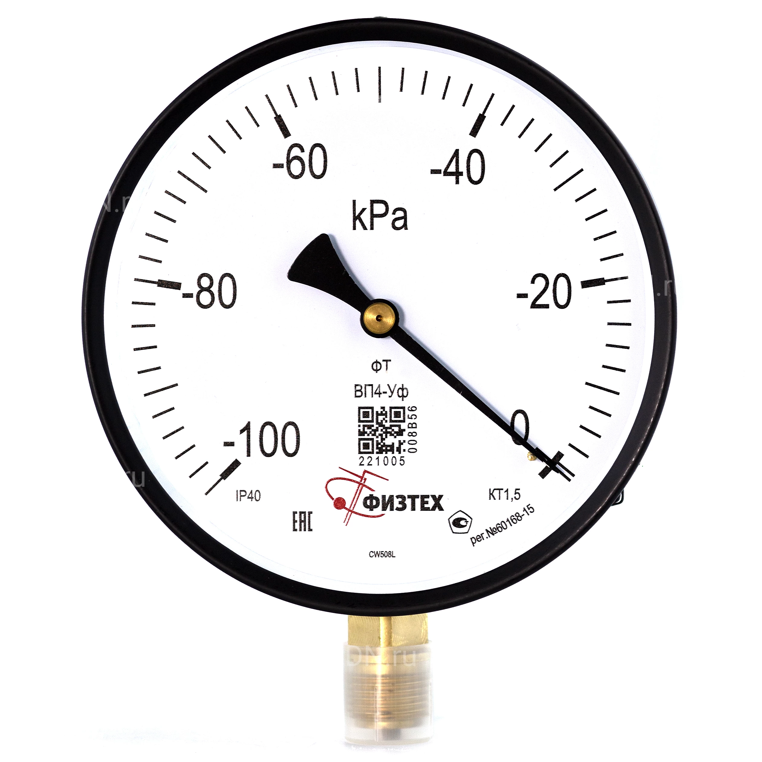 Изображение товара Вакуумметр ФИЗТЕХ ВП4-Уф -100-0 кПа d.160 класс точности 1.5, резьбовое соединение М20х1.5, степень защиты корпуса IP40, общетехнический, радиальное присоединение Изображение товара Вакуумметр ФИЗТЕХ ВП4-Уф -100-0 кПа d.160 класс точности 1.5, резьбовое соединение М20х1.5, степень защиты корпуса IP40, общетехнический, радиальное присоединение