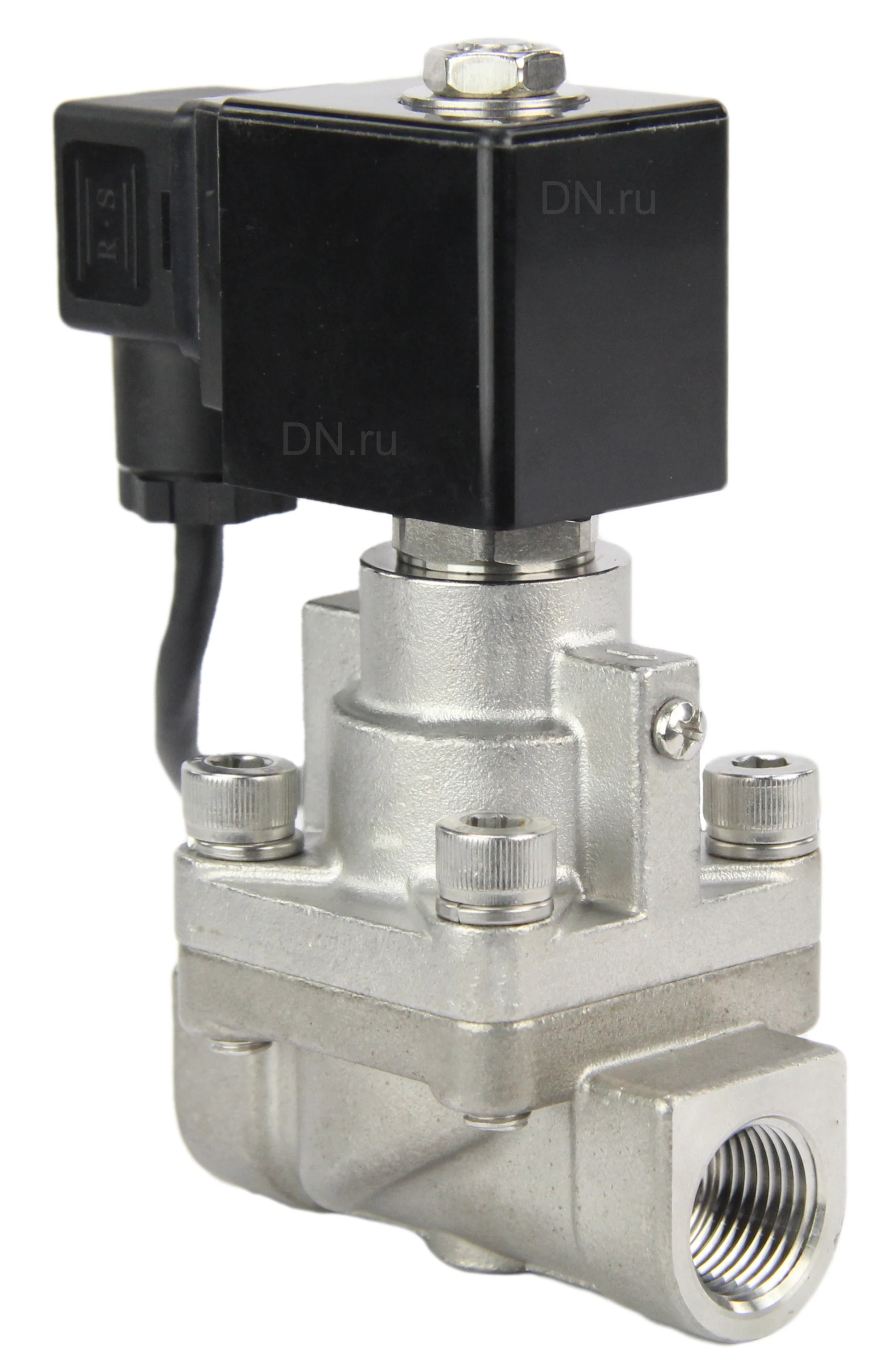 Изображение товара Клапан электромагнитный соленоидный двухходовой поршневый DN.ru-DHY-S (НЗ) на высокое давление Ду40 (1 1/2 дюйм), Ру80 корпус - сталь 304, уплотнение - VITON, резьба G, с катушкой 220В