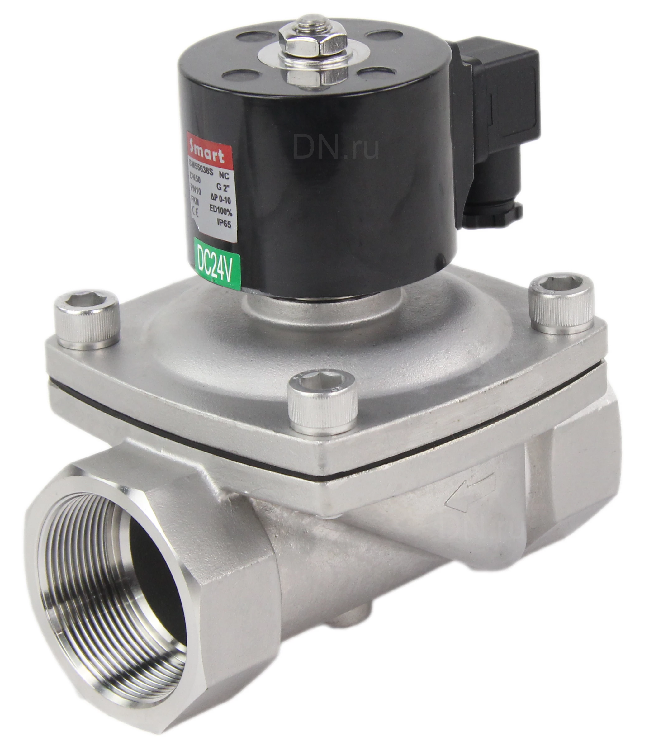 Изображение товара Клапан электромагнитный Smart SM-5563 1″ Ду25 Ру10 резьбовой, прямого действия, нормально-закрытый, стальной, уплотнение FKM, AC 24V