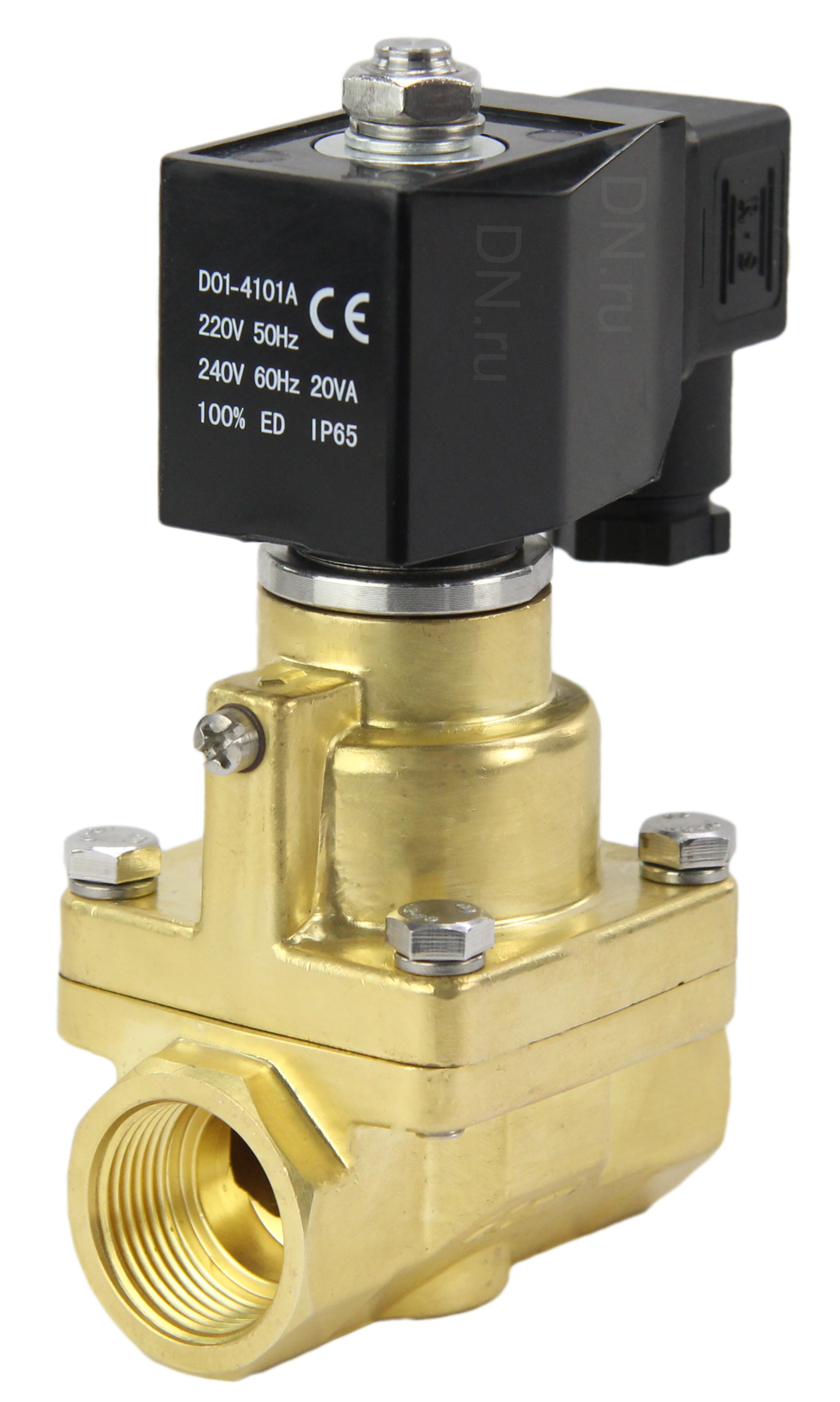 Клапаны электромагнитные DN.ru VS1000-PT-NC-24VAC 1/2″-2″ Ду15-50 Ру16 пилотного действия двухходовые, корпус - латунь, присоединение - внутренняя резьба, уплотнение - PTFE, нормально-закрытые, катушка - 24 В AC