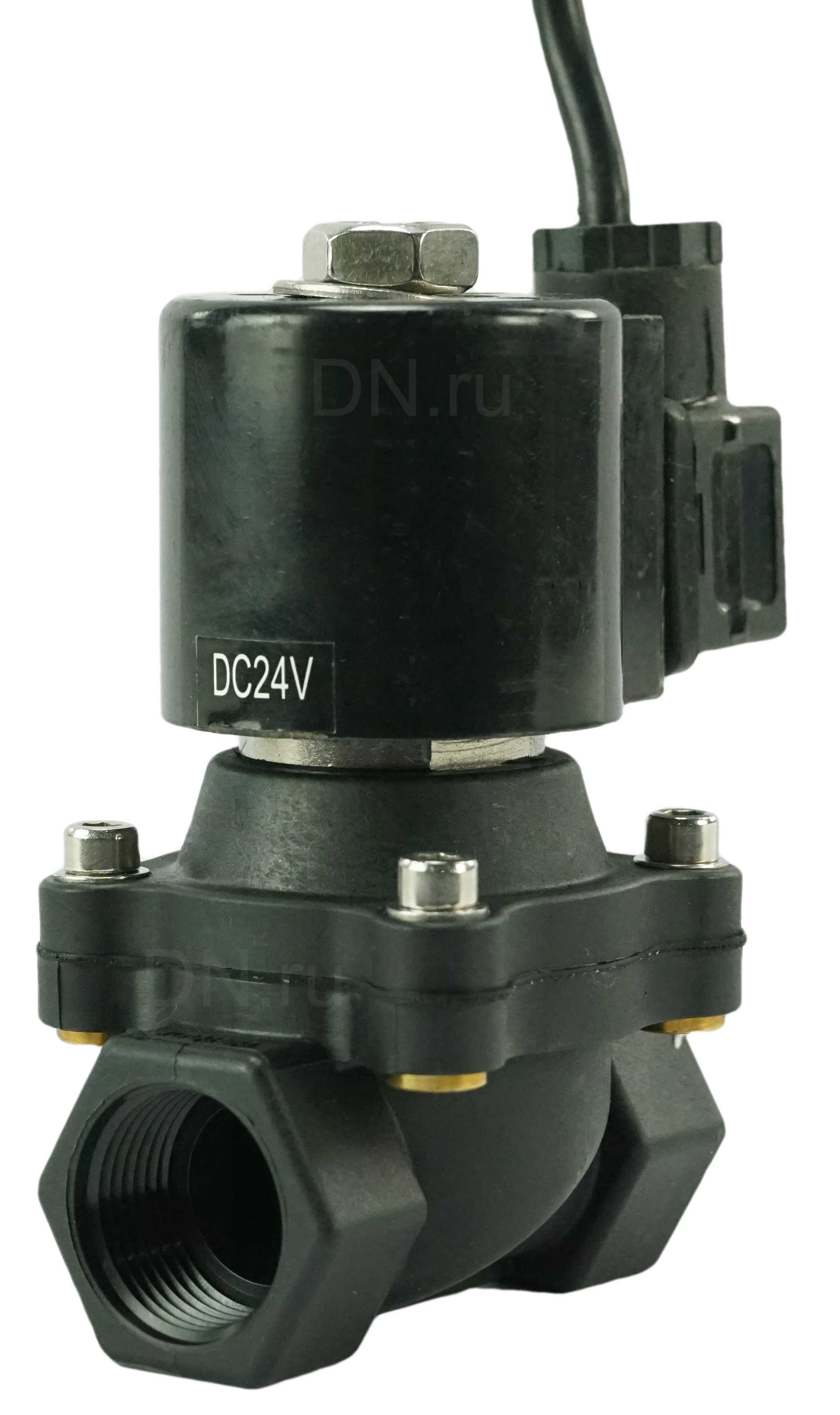 Изображение товара Клапан электромагнитный соленоидный двухходовой прямого действия DN.ru-DHDF11-P (НЗ) погружной фонтанный, быстрого реагирования Ду20 (3/4 дюйм), Ру6 корпус - пластик PA66, уплотнение - NBR, с катушкой серии F 24В