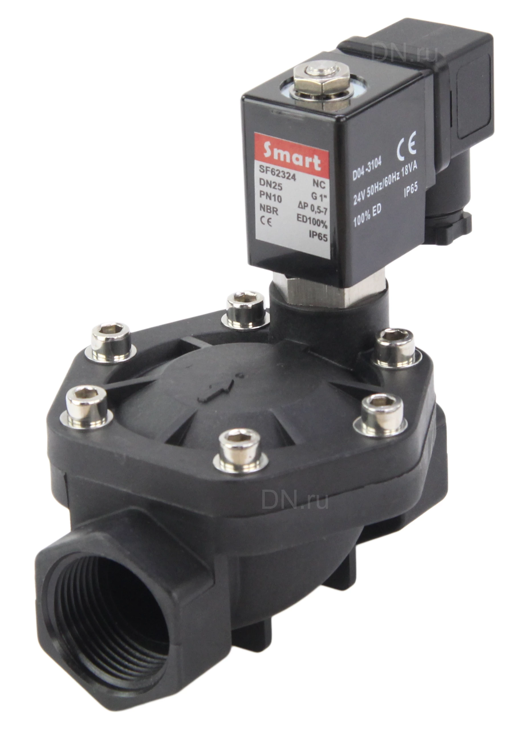 Изображение товара Клапан электромагнитный Smart SF-6232 3/8″ Ду10 Ру10 муфтовый, нормально-закрытый, корпус - эколон, мембрана - NBR, катушка 220В