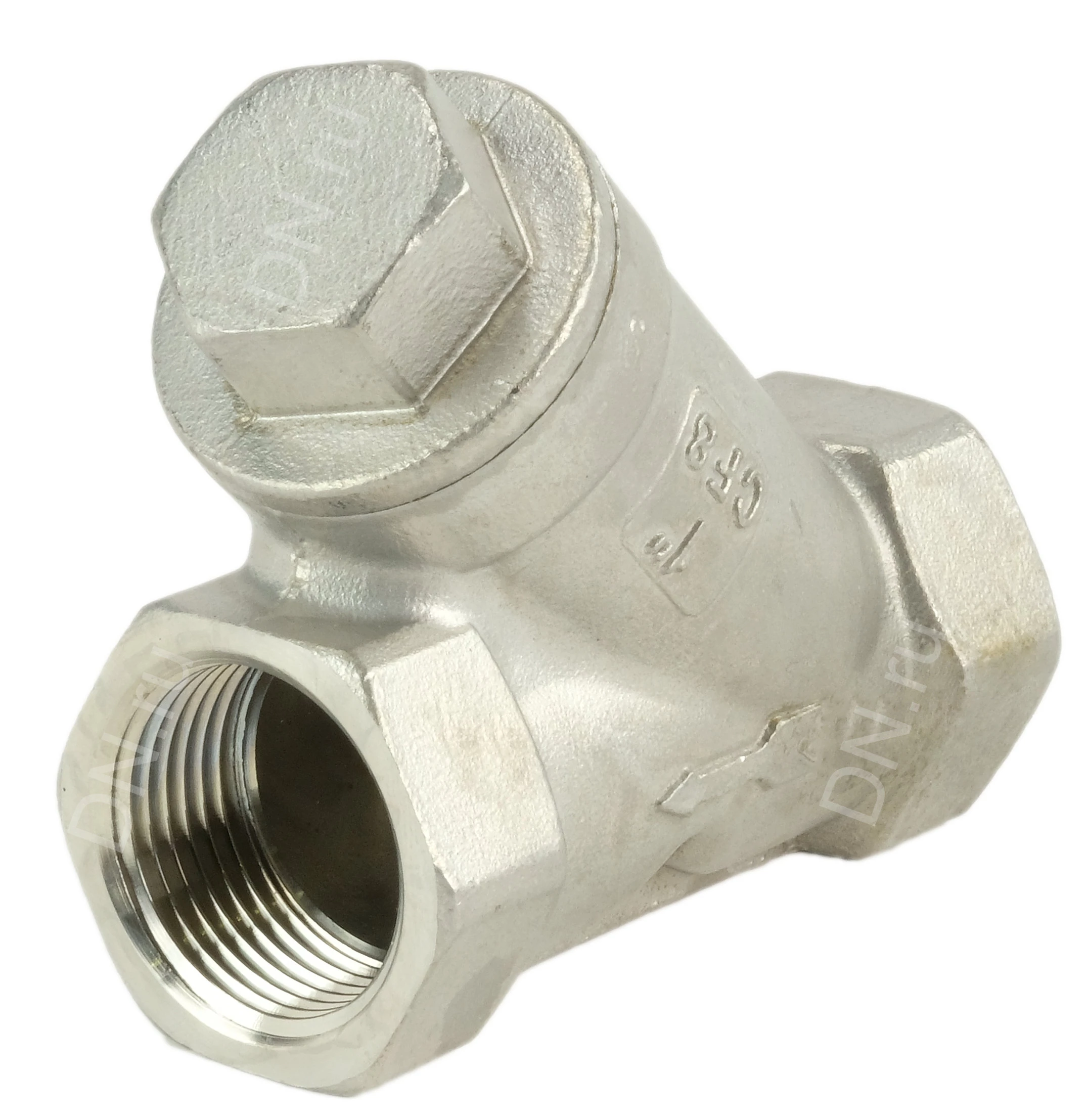 Изображение товара Клапан обратный Smart OVG14 3/4″ Ду20 Ру40 Y-образный, муфтовый, пружинный, корпус - нержавеющая сталь, диск - нержавеющая сталь, уплотнение - PTFE