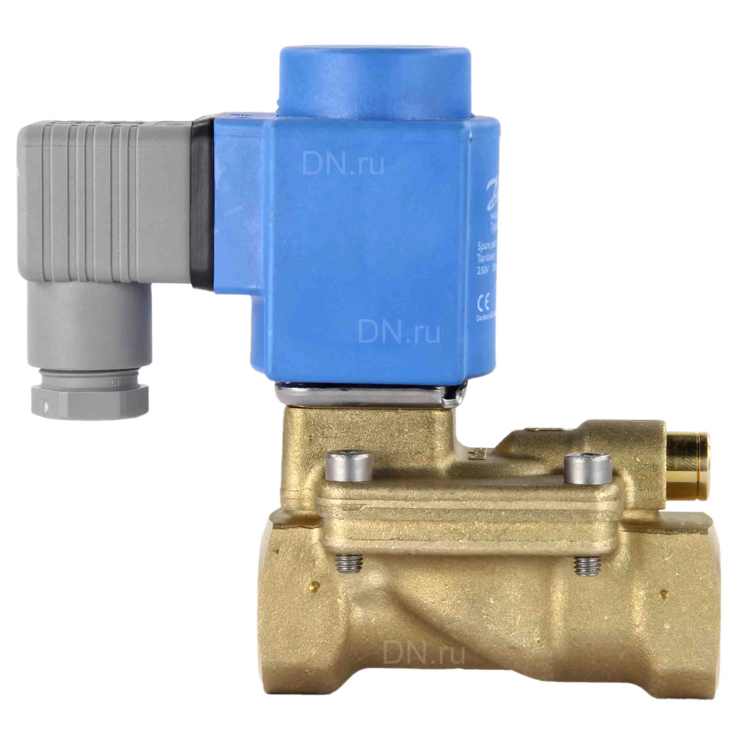 Изображение товара Клапан электромагнитный Danfoss EV220W 3/4″ Ду20 Ру16 латунный, муфтовый, нормально-открытый, серия 10-50, с катушкой AS230CS (042U436532)