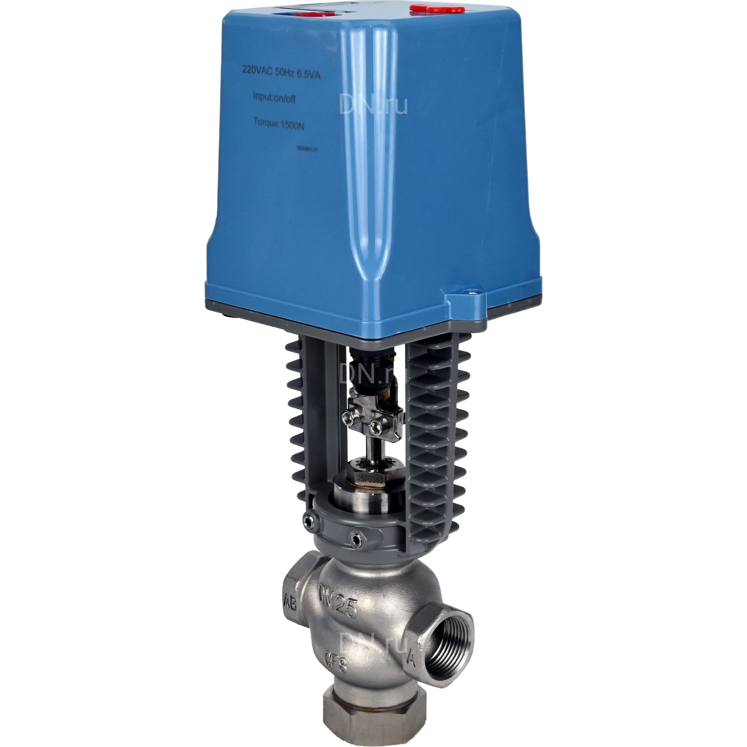 Изображение товара Клапан регулирующий DN.ru VRg1-31M-PED-T 1/2″ Ду15 Ру25 двухходовой, односедельный, резьбовой, корпус - нержавеющая сталь AISI304, уплотнение - металл с электроприводом XCK220-1500 AC220V