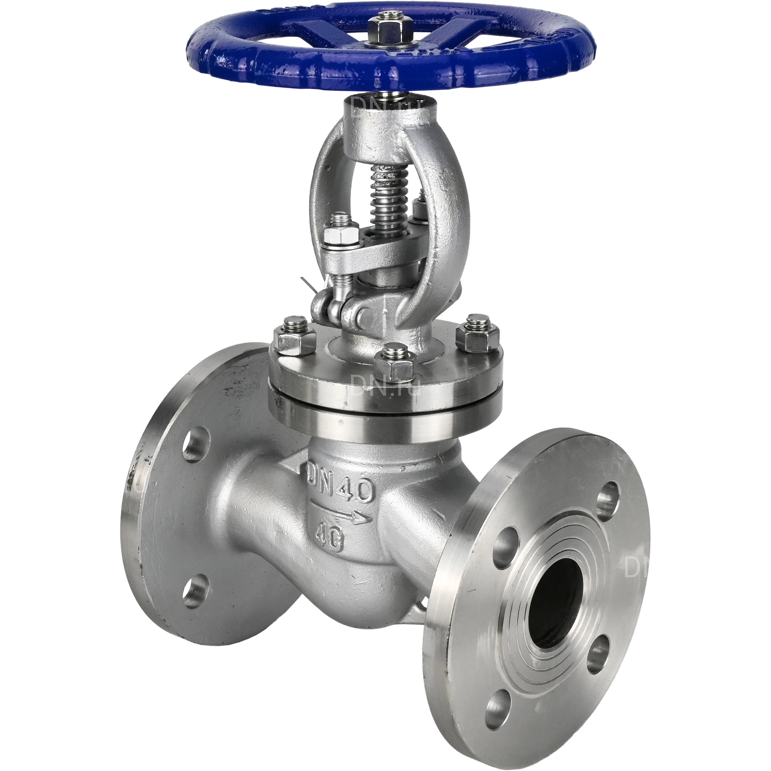 Изображение товара Клапан запорный сальниковый 15нж22нж DN.ru VSO3131M-F-S Ду15 Ру40, фланцевый, корпус - нержавеющая сталь 304, диск - нержавеющая сталь 304, уплотнение - металл, со штурвалом