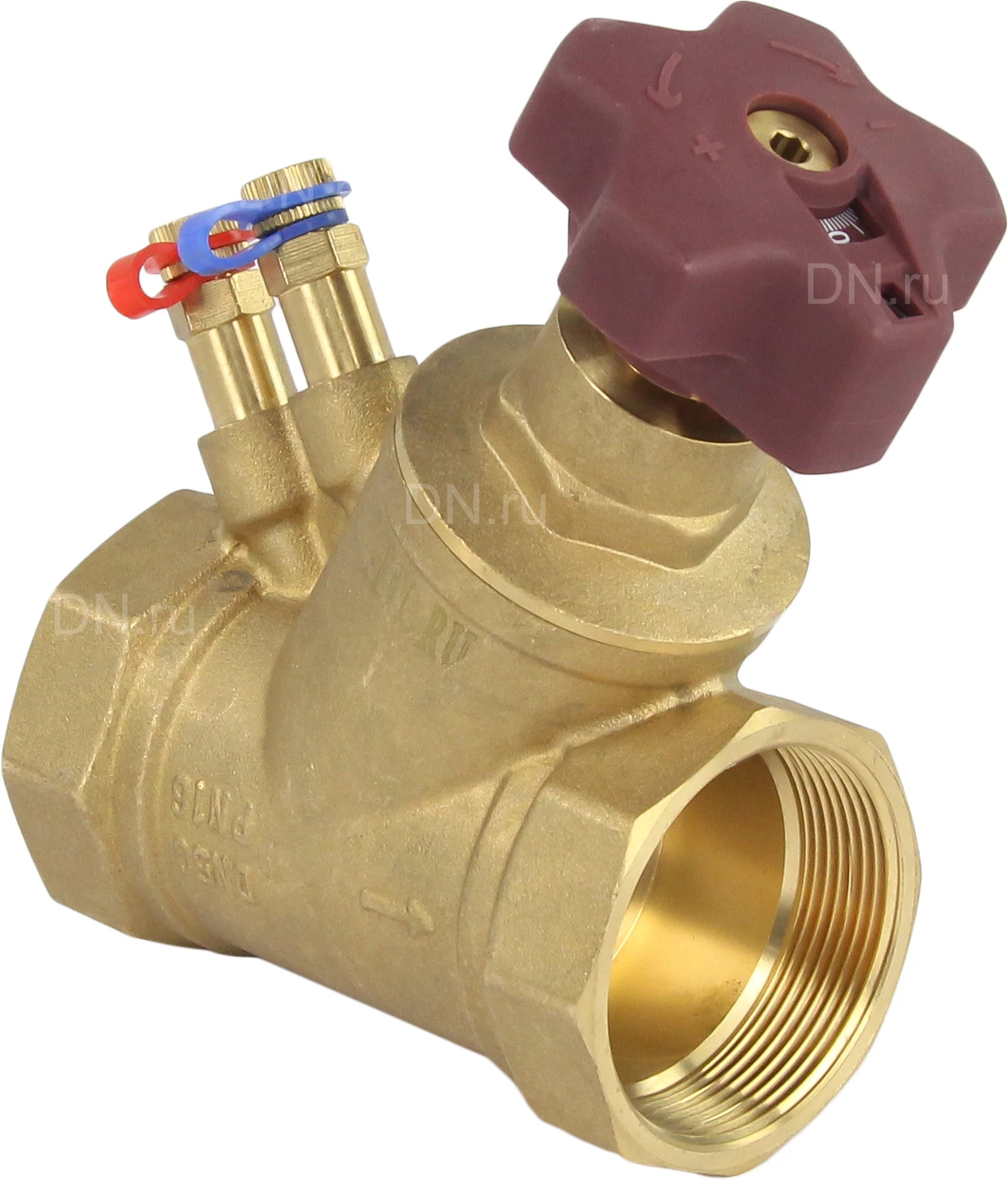 Изображение товара Клапан балансировочный DN.ru VB0000P-T 2ʺ Ду50 Ру16, корпус - латунь, усиленный, муфтовый