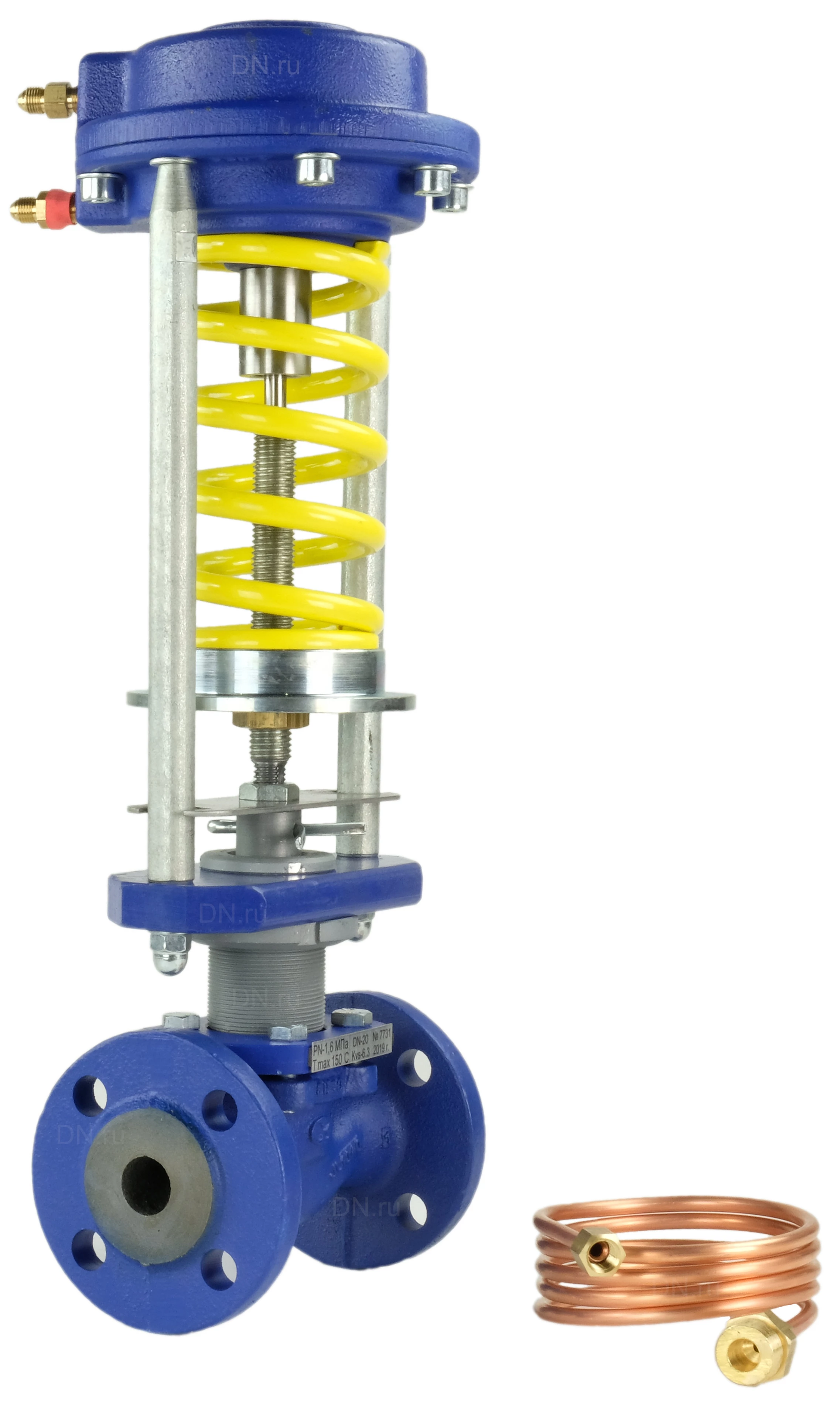 Изображение товара Регулятор давления до себя Теплосила RDT-S Ду15 Ру16 Kvs0.25 прямого действия, нормально закрытый, корпус - чугун, фланцевый, Tmax до 150°С, диапазон настройки Рп0.08-0.9бар